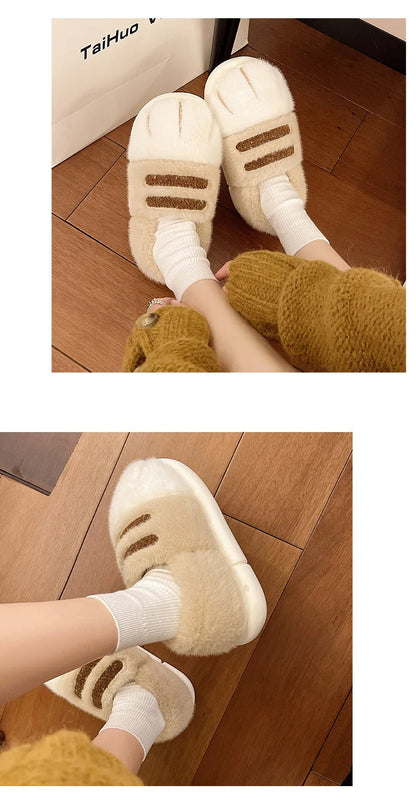 New Adorable Kitty Claw Slippers Women's Home Shoes Non Slip Furry Mules Female Fashion Warm Fluffy Slides Outdoor Cat Slippers Badiee Stylez