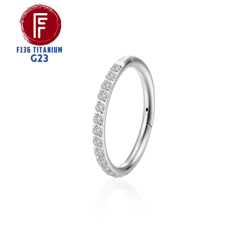 G23 Titanium Side Prong Set Half Circle Cubic Hinged segment Zircon Nose Cilcker Conch Piercing 6/8/10/11/12mm Hoops bh022 Silver