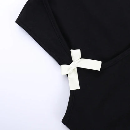 Y2K Women'S Bow Tie-Up Tank Tops Wide Shoulder Straps Bandage Camisole Sexy Low Cut Crop Tops Female Vest Tops