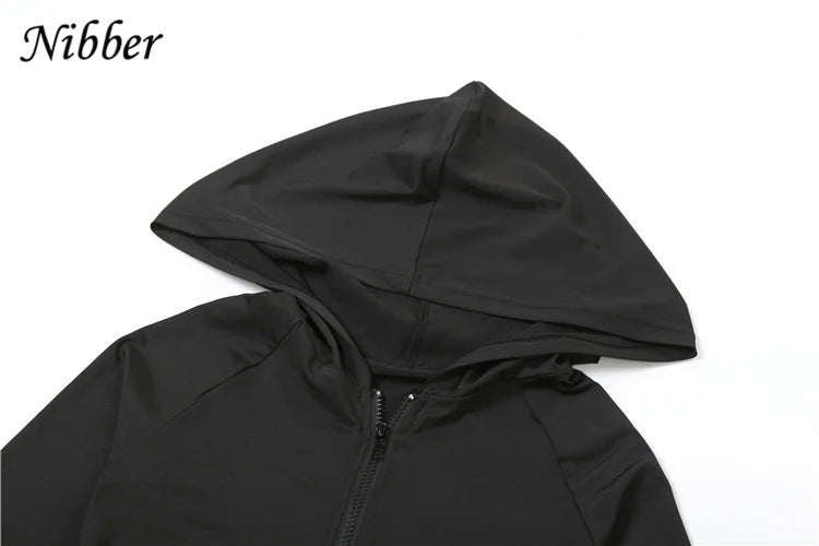 Nibber Sporty Casual 2 Piece Set Women Tracksuit Hooded Zip Crop Tops+Leggings Fitness Soft Stretch Streetwear Activity Suit