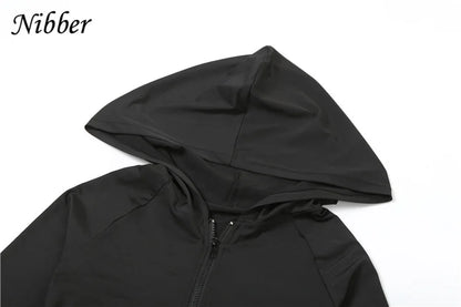 Nibber Sporty Casual 2 Piece Set Women Tracksuit Hooded Zip Crop Tops+Leggings Fitness Soft Stretch Streetwear Activity Suit