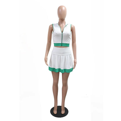 CM.YAYA Women's Set Sleeveless V-neck Vest + Pleated Skirts 2025 Summer Cute Street Beach Two 2 Piece Sets Outfits Tracksuit