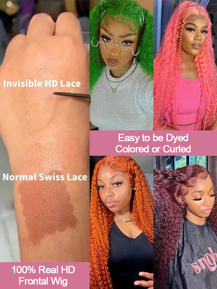 Deep Wave 13x6 HD Lace Frontal Human Hair Wig 30 40 Inch Curly 613 Honey Blonde Water Wave 13x4 Lace Front Wigs For Women 250% Badiee Stylez