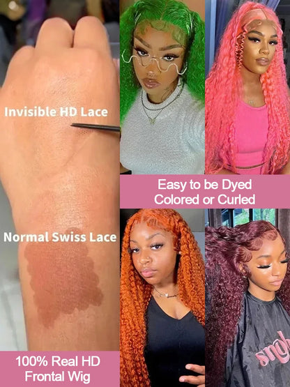 Deep Wave 13x6 HD Lace Frontal Human Hair Wig 30 40 Inch Curly 613 Honey Blonde Water Wave 13x4 Lace Front Wigs For Women 250% Badiee Stylez