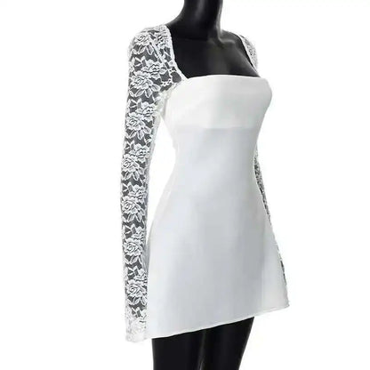 Townlike Lace Patchwork Waist Wrap A-line Dress Women Mini 2024 Autumn Winter Dress Backless Nightclub Sexy Party Dresses