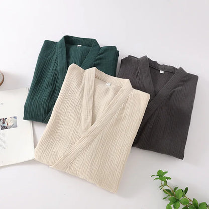 2025 Japanese New Spring/Summer Couple Kimono Robe 100% Cotton Crepe Cloth Men's and Women's Bathrobe Thin Home Sleeping Robe