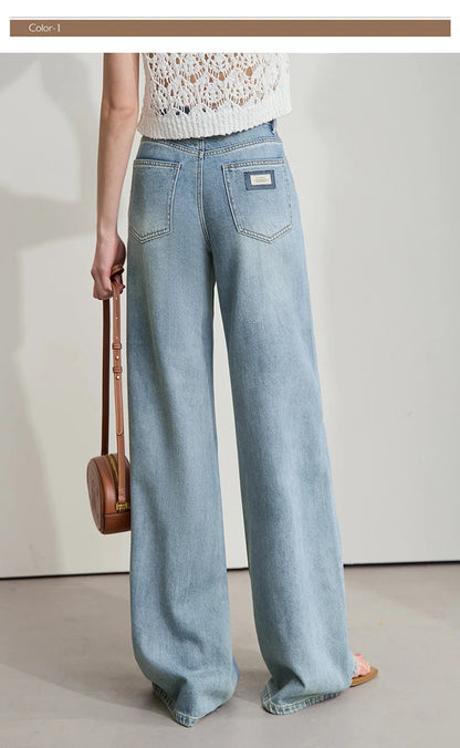 AMII Minimalist Blue Jeans Women 2025 Summer New Versatile Denim Wide Leg Pants Low Waist Thin Casual Loose Trousers 12542121