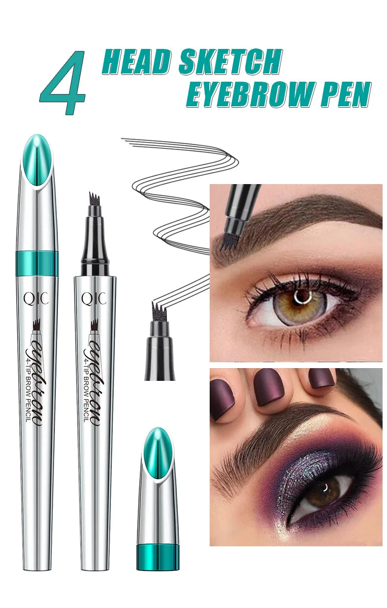 Four-Jaw Ultra-Fine Liquid Eyebrow Pencil 3D Waterproof Tip Tattoo Cosmetic Long Lasting Natural Dark Brown Liquid Eye Brow Pen