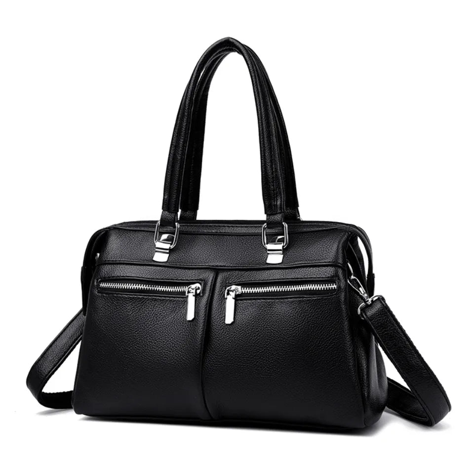 Two Pockets Genuine Brand High Quality Leather Casual Tote Luxury Handbags Women Bags Designer Shoulder Hand Bags for Women Sac