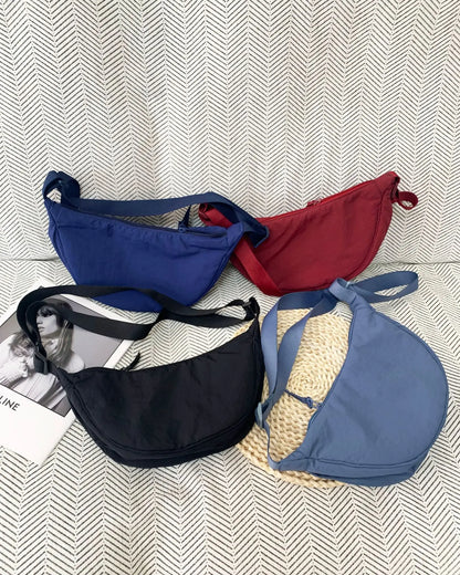 Casual Nylon Hobos Shoulder Bags for Women Lightweight Portable Ladies Crossbody Bag Simple Solid Color Female Handbags Purse