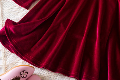 2025 Red Christmas Dress for Baby Girls Winter Long Sleeve Mesh Dresses for 3-8Yrs Kid Star Sequin Birthday Party Princess Dress