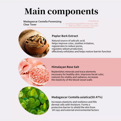 Korean Centella Pink Salt Pore Care Fresh Toner Ampoule Facial Serum Deep Cleanser and Face Cream Skincare Original Products Set