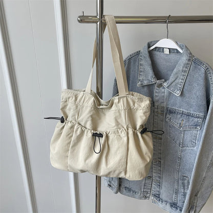 1 Piece Large Capacity Tote Bag fashion Shoulder Canvas Bag Work Commuting Bucket Bag Beige (30cm<Max Length<50cm)