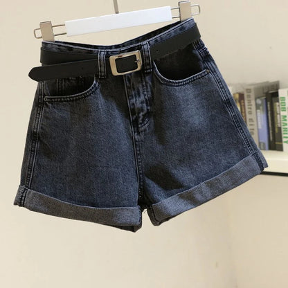 Women's Denim Shorts Summer 2024 New Loose Wide Leg Short Jeans Female Casual Clothes A-line Pants for Women Dark Grey