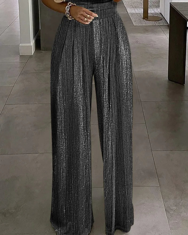 Off The Shoulder Stud Sexy Strap Women's Dinner Romper Spring Summer New Fashion Pleated Loose Straight Leg Female Long Romper