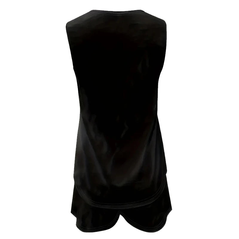 Women's Casual Fashion Set with Suspender Sleeveless Solid Color Top and Pants Set Summer Comfortable Clothing