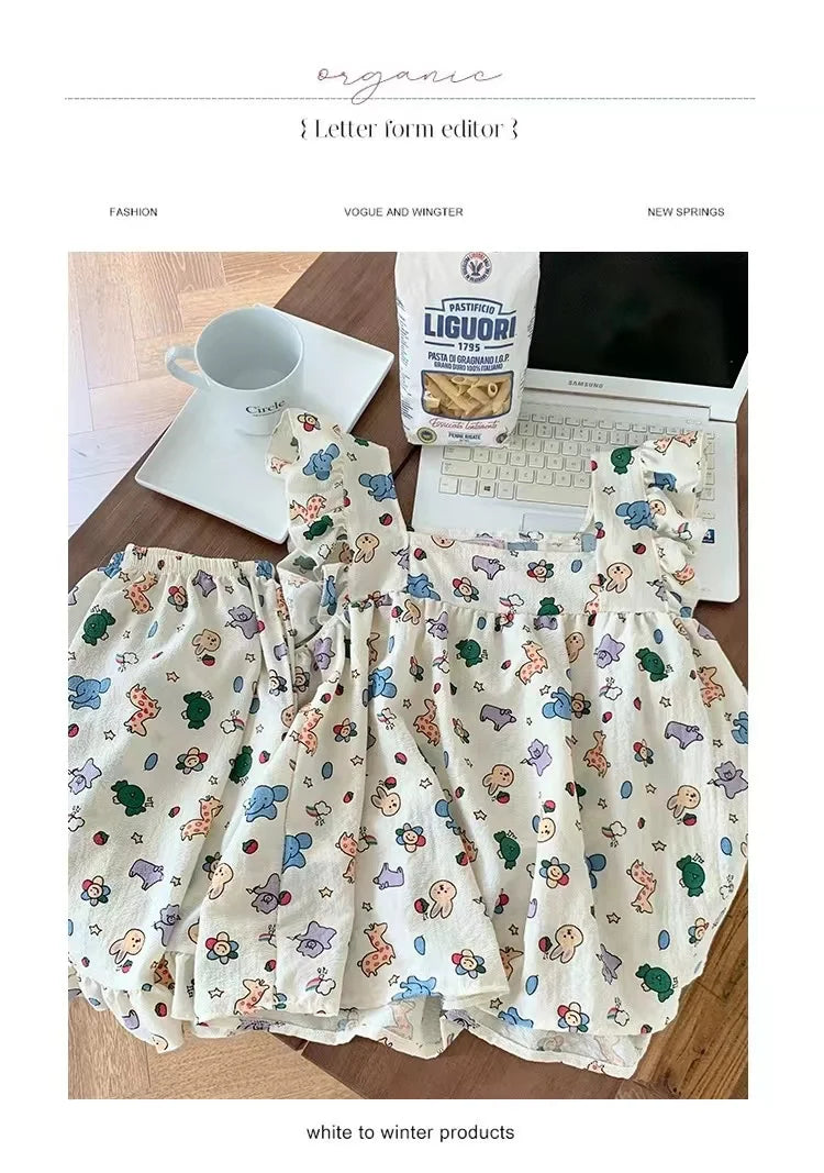 Summer Spwear Women's 2025 New Japanese Sle Fre Vest orts Woven Cotton Thin Home Clothes Set Sweet Print ort Pants