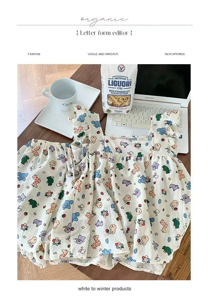 Summer Spwear Women's 2025 New Japanese Sle Fre Vest orts Woven Cotton Thin Home Clothes Set Sweet Print ort Pants