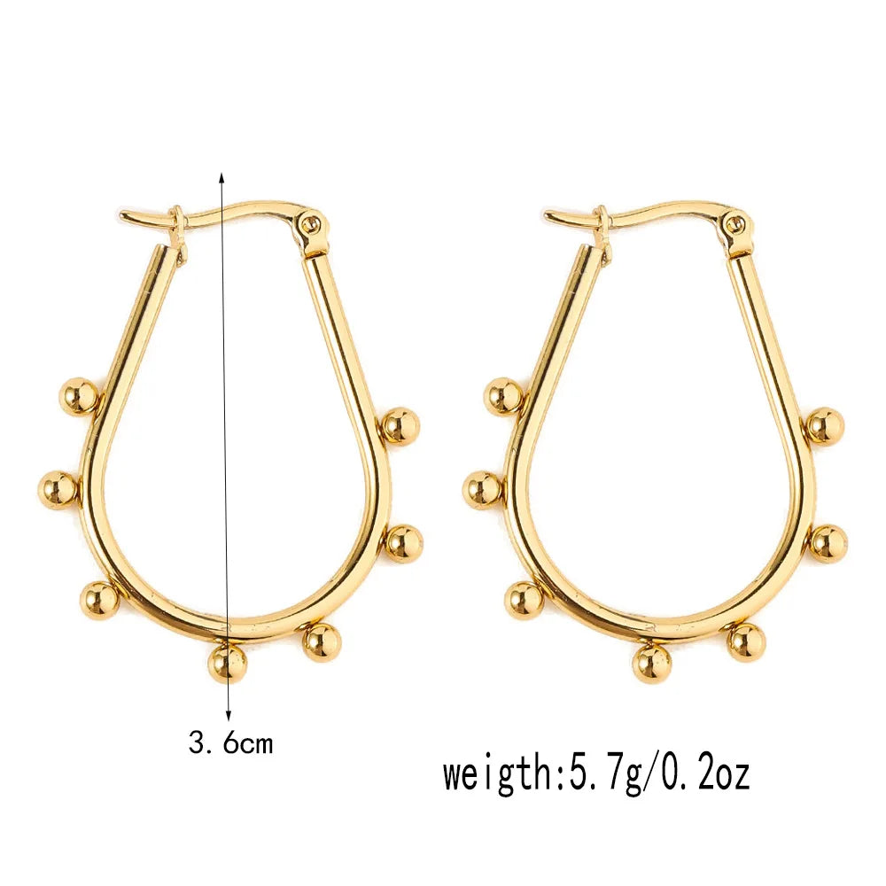 Stainless Steel Women's Hoop Earrings, Non Fading Fashionable Gold Color Metal Bead Earrings, Classic Jewelry Accessories RH137 D CHINA