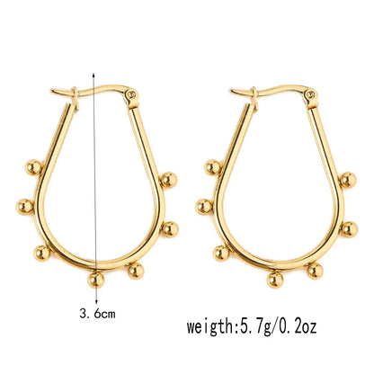 Stainless Steel Women's Hoop Earrings, Non Fading Fashionable Gold Color Metal Bead Earrings, Classic Jewelry Accessories RH137 D CHINA