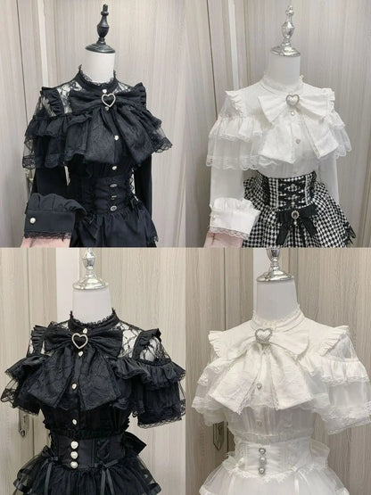 Japanese Kawaii Lolita Lace Patchwork Blouses Summer Women Harajuku Single Breasted Sweet Shirts Summer Girly JK Bow Tops Blusas Badiee Stylez