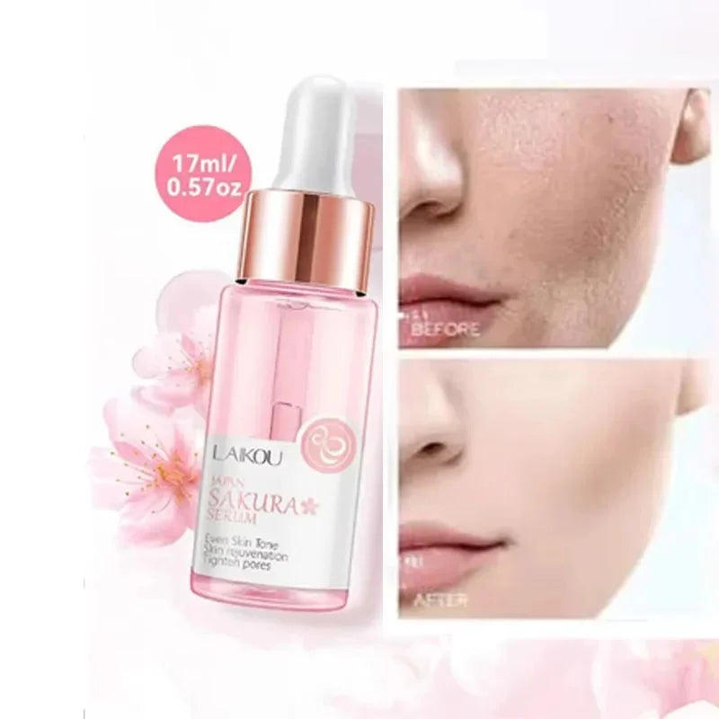 Sakura Whitening Face Serum Anti Aging Fade Fine Lines Tighten Pores Improve Melanin Pigment Dull Moisturizer Brighten Skin Care 1pcs-17ml