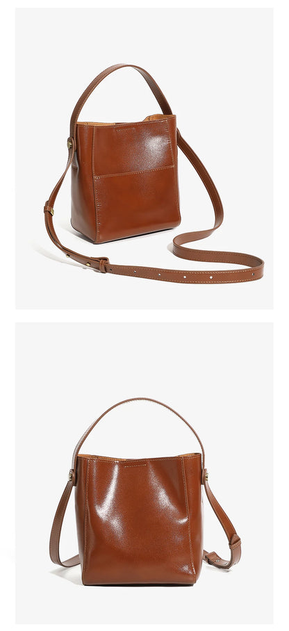 Toptrends Korean Style Bucket Genuine Leather Shoulder Bags For Women 2025 Luxury Designer Crossbody Purses Tote Ladies Handbags
