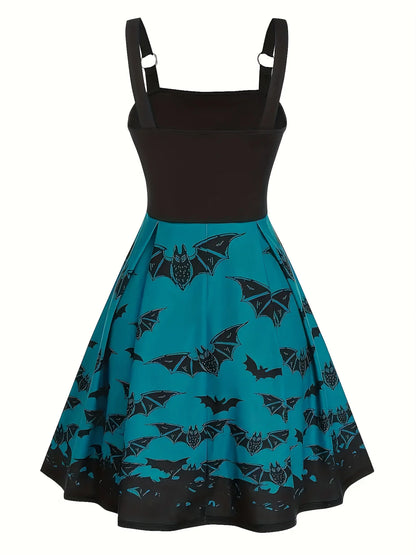 European and American fashion women's dress with bat print high waist sling A plus size dress