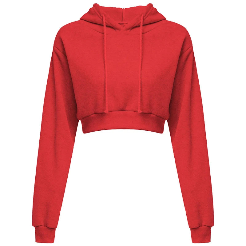 New Fashion Women Hoodie Sweatshirt Short Top Coat Sport Pullover Hooded Tops Female Autumn Winter Clothes Crop Top Hoodie Red