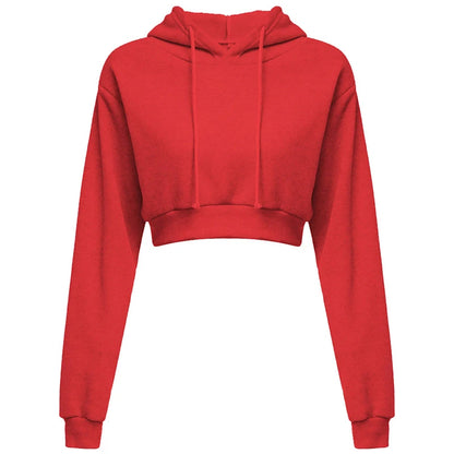 New Fashion Women Hoodie Sweatshirt Short Top Coat Sport Pullover Hooded Tops Female Autumn Winter Clothes Crop Top Hoodie Red