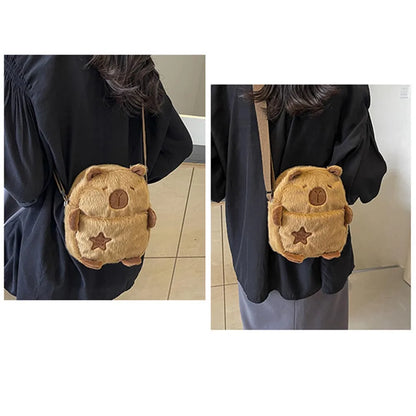 Cute Plush Capybara Crossbody Bag Large Capacity Shoulder Bag Girls Coin Purse Adjustable Zipper Plush Mobile Phone Pouch