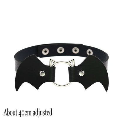 Woman Black Punk Choker Collar Necklace Sexy PU Leather Heart Lock Key Spike Chocker Gothic Cosplay Accessories Party Jewelry Cat Bat