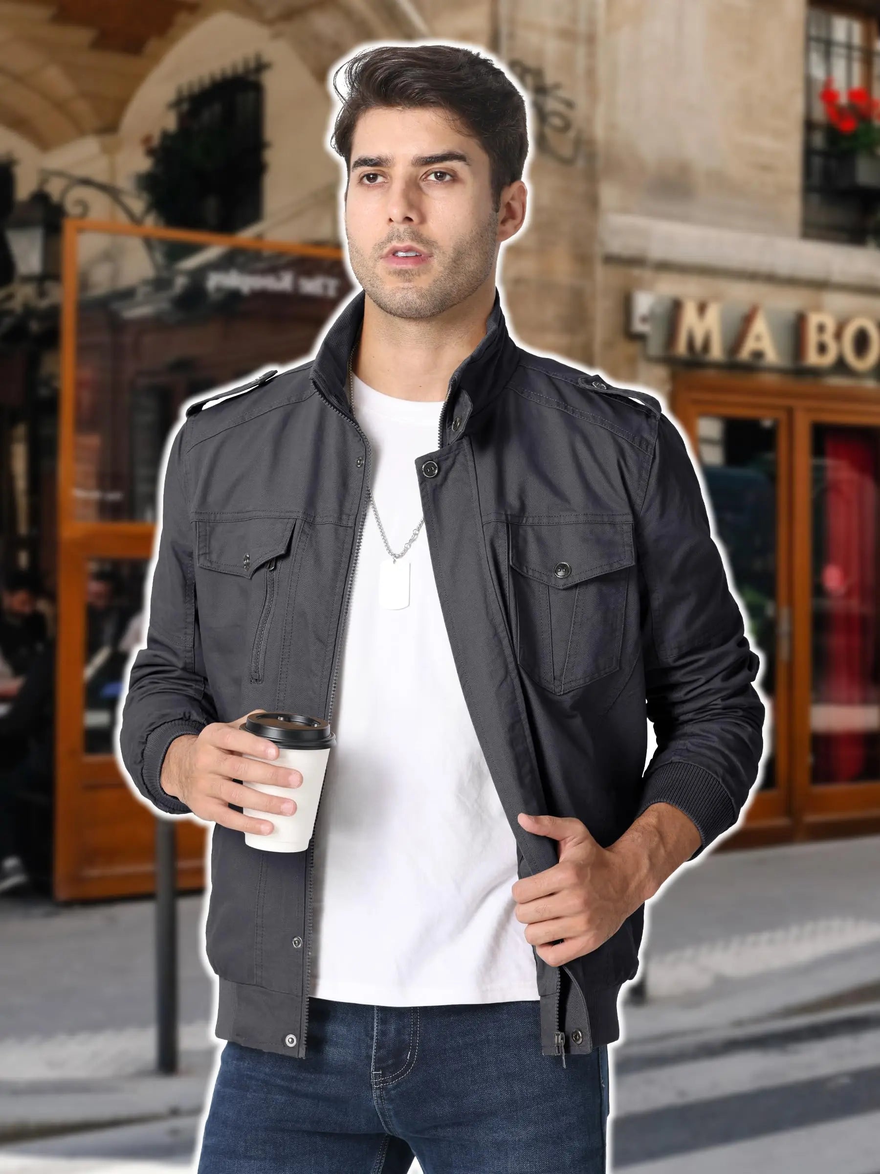 TACVASEN Full Zip Cargo Jacket Mens Retro Stand Collar Pilot Jacket Spring Autumn Lightweight Bomber Jacket Casual Outwear