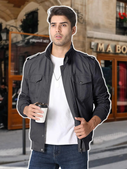 TACVASEN Full Zip Cargo Jacket Mens Retro Stand Collar Pilot Jacket Spring Autumn Lightweight Bomber Jacket Casual Outwear