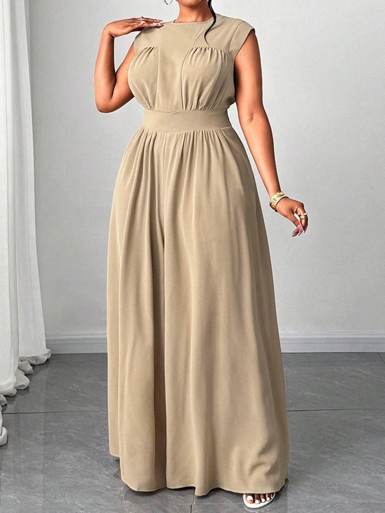 Women Plus Size Jumpsuits Floral Print V-Neck Sleeveless Summer Wide-Leg Rompers Overalls with Pockets