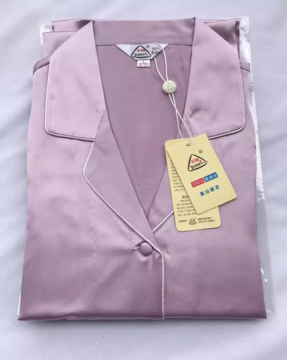100% Pure Silk Women's Classical Pajama Set Sleepwear Nightgown M L XL YM007 light purple