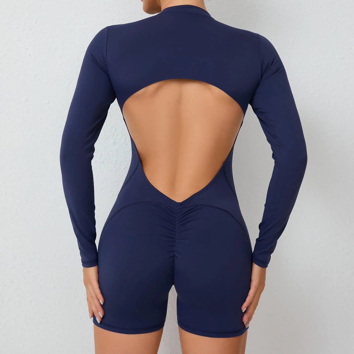 2025 Pad Zipper Long Sleeve Yoga Set Women One Piece Jumpsuit Gym Workout Shorts Fitness Bodysuit Sports Athletic Suit XP358 Badiee Stylez