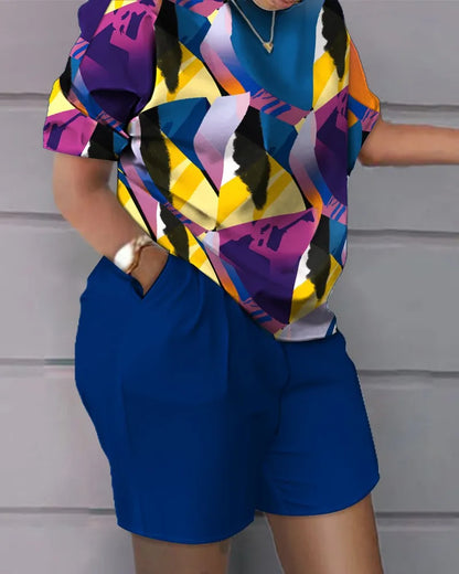 Women's T-shirt+Hot Pants Two Piece Set 2024 Summer Fashion Casual Printing Quick Drying Sports Fitness Top Shorts Female Suit