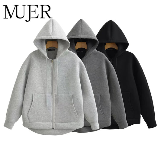 MUJER Zip up Hoodies Women Autumn Hooded Sweatshirt Woman Long Sleeve Oversized Women's Sweatshirts Zip Hoodie Women Jackets