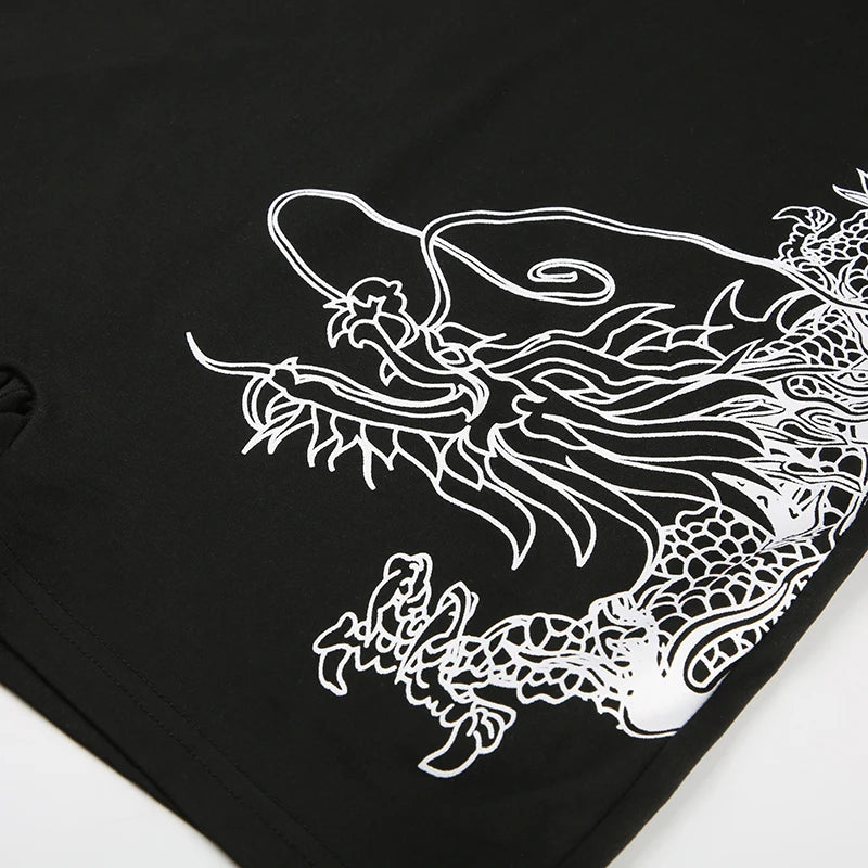 Sweetown Dragon Print Sleeveless Strapless Skinny Sexy Rompers Womens Black Chinese Style Playsuit Summer Baddie Short Overalls