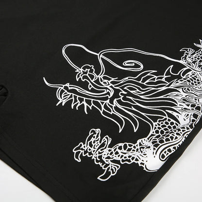 Sweetown Dragon Print Sleeveless Strapless Skinny Sexy Rompers Womens Black Chinese Style Playsuit Summer Baddie Short Overalls