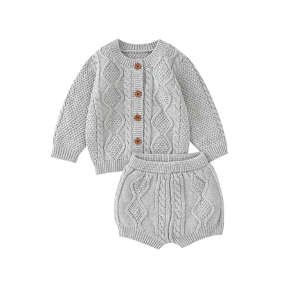 Baby Clothes Sets Cotton Knitted Newborn Boys Girl Sweater Long Sleeve +Pants Autumn Infant Children Cardigan +Shorts 0-18M 2PCS