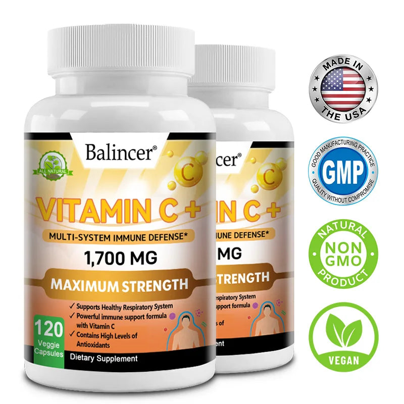 Vitamin C supplement, ascorbic acid, zinc and elderberry boost the immune system. Powerful Antioxidant, 120 Capsules ,