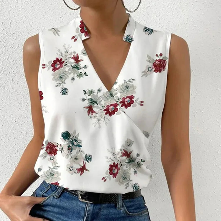 Fashion Stand Neck Sleeveless Women Tops And Blouses Floral Print Tank Top Femme 2023 Summer Casual Office Vintage Womens Blouse