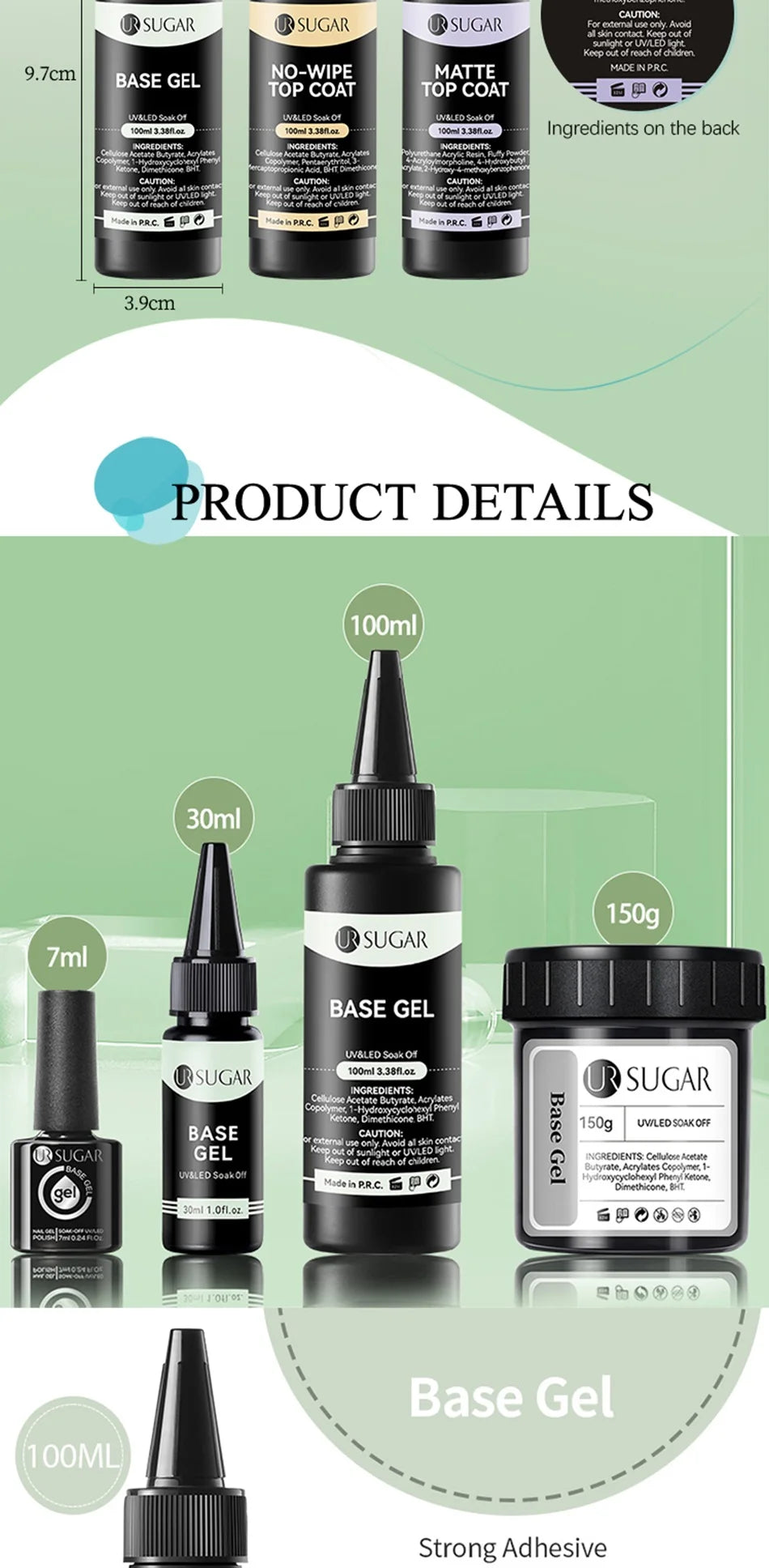 UR SUGAR 100ml Reinforcement Gel Nail Prep Dehydrator Nail Art Soak Off UV LED Base Gel No Wipe Top Coat Varnish Manicure