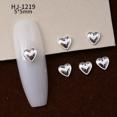 20PCS 3D Glossy Gold Silver Metallic Love Heart Various Crook Frame Solid Alloy Nail Art Rhinestones Decorations Manicure Charms HJ-1219