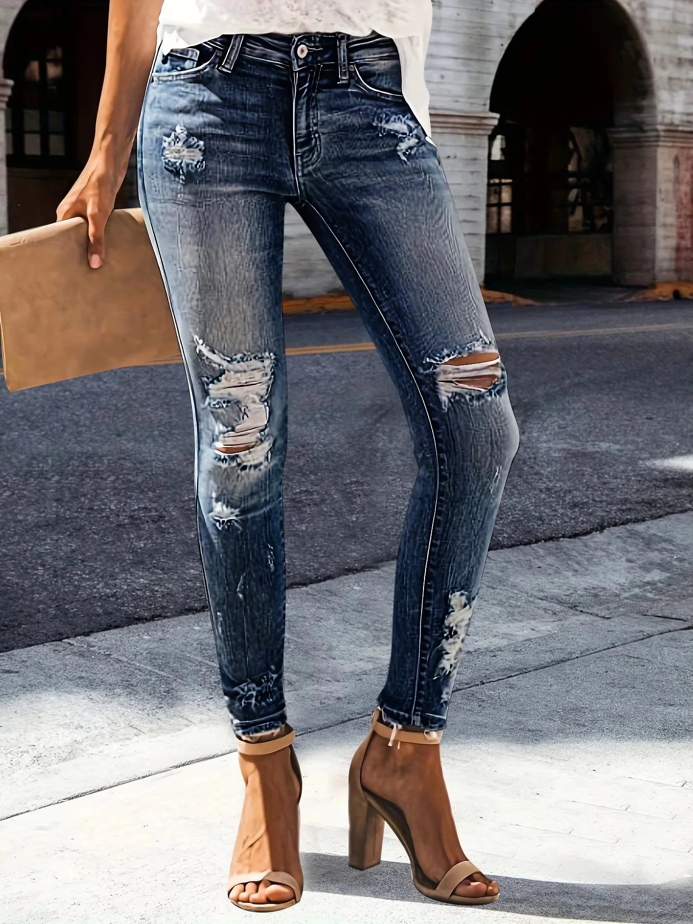 Women's jeans zhendian Collection high waist hip stretch slim fit all-matching nine-point jeans