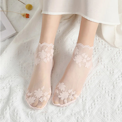 5 Pairs/Lot Socks women's Lace Transparent Lolita Invisible Summer Thin Non-slip Short Ankle Black Low Cut Boat Sock light pink 5 pairs 5 pairs