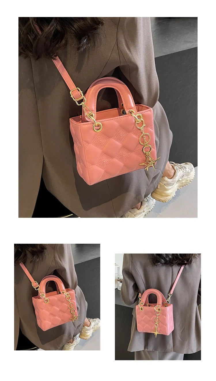 Small Top Handle Purses for Women Diamond Grid Luxury PU Leather Mini Satchel Crossbody Bag Elegant Square Bag