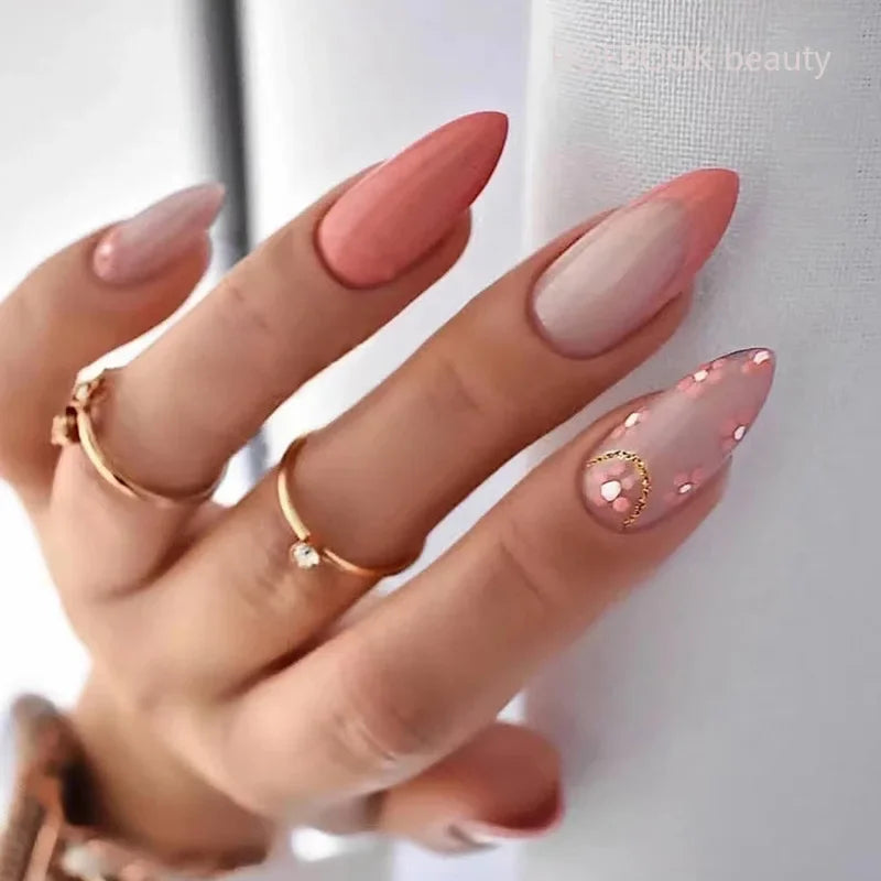 24pcs Nude French Fake Nails White Edge Almond False Nails Art Full Coverage Removable Waterproof Artificial Press on Nail W292